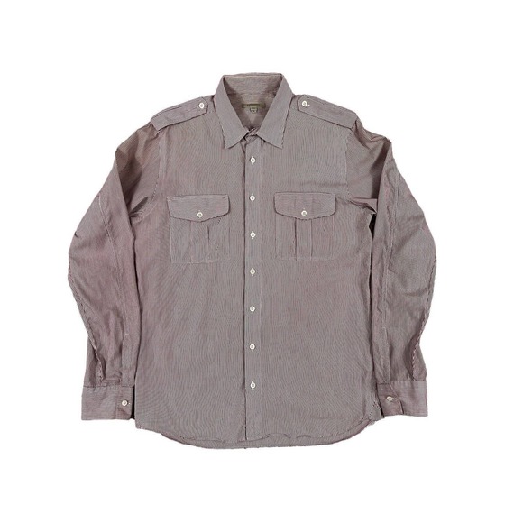 Burberry London Men Red White Striped‎ Long Sleeve Button Up Shirt Sz M - Picture 1 of 7